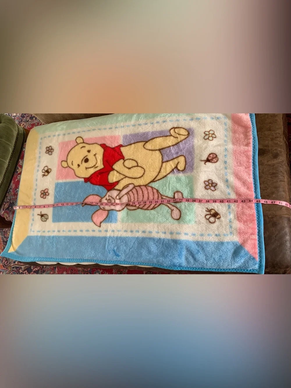 Vintage Winnie the Pooh & Piglet Blanket Plush Fleece 30x45 Baby Disney